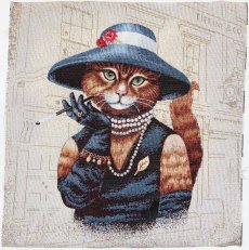 画像1: 「F在庫」45×45 帽子をかぶった猫のマダム (1)