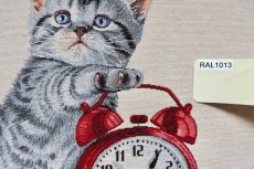 画像8: 「移動中/F在庫」はぎれ45×45：子猫と目覚まし時計（グレイ・赤） (8)