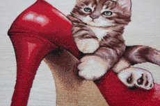 画像6: 「F在庫」はぎれ45×45：子猫とピンヒール（ブラウン・赤） (6)