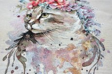 画像4: 「移動中/F在庫」はぎれ45×45：花かんむりの猫（ライトアイボリーベース） (4)