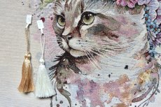 画像5: 「移動中/F在庫」はぎれ45×45：花かんむりの猫（ライトアイボリーベース） (5)