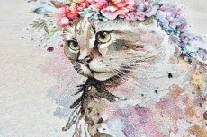 画像8: 「移動中/F在庫」はぎれ45×45：花かんむりの猫（ライトアイボリーベース） (8)