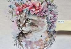 画像9: 「移動中/F在庫」はぎれ45×45：花かんむりの猫（ライトアイボリーベース） (9)