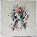 「J即納」はぎれ45×45：花かんむりの犬（ライトアイボリーベース）