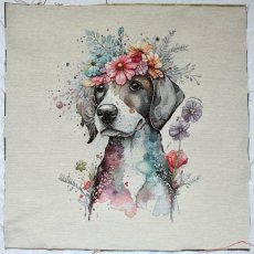 画像1: 「J即納」はぎれ45×45：花かんむりの犬（ライトアイボリーベース） (1)