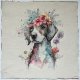 「J即納」はぎれ45×45：花かんむりの犬（ライトアイボリーベース）