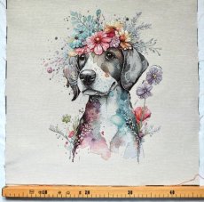 画像2: 「J即納」はぎれ45×45：花かんむりの犬（ライトアイボリーベース） (2)