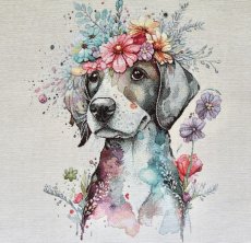 画像5: 「J即納」はぎれ45×45：花かんむりの犬（ライトアイボリーベース） (5)