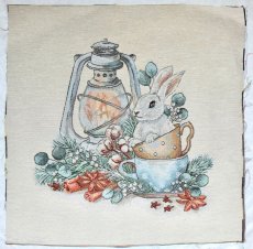 画像1: 「J即納」はぎれ45×45：うさぎとランタン（ライトアイボリーベース） (1)