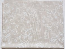 画像2: 「J即納/F在庫」廃盤はぎれ70×50：草木と小鳥とワンピース（麻色ベース白） (2)