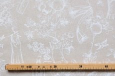 画像3: 「J即納/F在庫」廃盤はぎれ70×50：草木と小鳥とワンピース（麻色ベース白） (3)