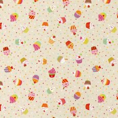 画像1: 「J即納」はぎれ70×50：ミニカップケーキ（ベージュベースマルチカラー、プリント） (1)
