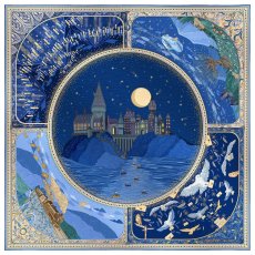 画像1: 「取寄せ」シルクスカーフ 90×90cm ：ハリー・ポッター（ホグワーツ城、マリンブルー） (1)