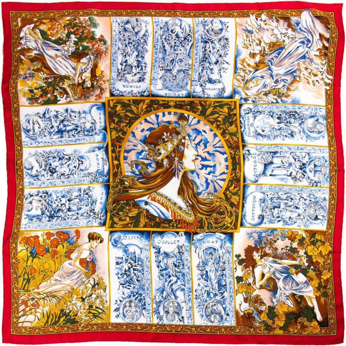 画像6: 「取寄せ」シルクスカーフ 90×90cm ：ミュシャ・四季 4色 (6)