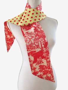 画像1: 「J即納」シルク・ツイリースカーフ13×140cm ：マルフロイ（ジュイ×ドット、赤系） (1)