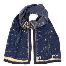 画像2: 「取寄せ」ウールシルクストール 46×180cm ：星の王子さま（旅、マリンブルー） (2)