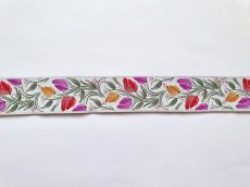 画像4: 「J即納」リボン24mm ジャカード・フルール（色番1　ホワイトベース赤・イエロー・紫） (4)