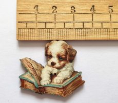 画像3: 「移動中」木製飾りボタン：犬と本(幅3.5cm) (3)
