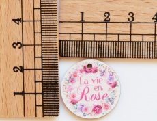 画像2: 「J即納」木製飾りボタン：ラ・ヴィ・アン・ローズ（ラウンド、ピンク、直径2.5cm） (2)