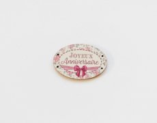 画像1: 「J即納」木製飾りボタン：ハッピーバースデー（ピンク、リボン、花、幅4cm） (1)