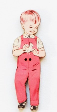 画像3: 「J即納」木製飾りボタン：ギャルソン・サロペット（赤、高さ4.5cm） (3)