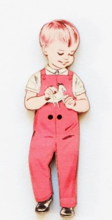 画像3: 「J即納」木製飾りボタン：ギャルソン・サロペット（赤、高さ4.5cm） (3)
