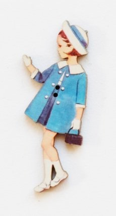 画像3: 「J即納」木製飾りボタン：ブルーのコートの少女（高さ4.5cm） (3)