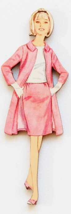 画像3: 「F在庫」木製飾りボタン：コーラルスーツのマダム（高さ6.9cm） (3)