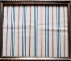 画像1: 「J即納」はぎれ70×50：ストライプ・フエーゴ（麻混、色番03 アイボリーベースブルー・赤） (1)
