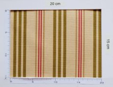 画像4: 「J即納」はぎれ70×50：ストライプ・フエーゴ（麻混、色番02 ベージュベースグリーン・赤） (4)
