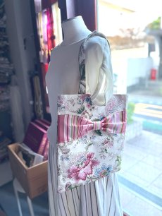 画像4: 「J即納」FSJリボントートバッグ：ペルゼポリス（生成りベースピンク）×サテンストライプ (4)