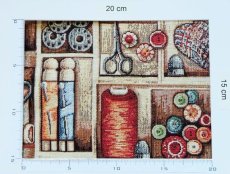 画像4: 「F在庫」はぎれ70×48：ゴブラン織り 裁縫箱（ベージュベース） (4)