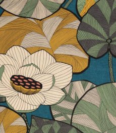 画像1: 「取寄せ」布：イディリス（キャンバス、オーシャンブルーベースマスタード・グレイ） (1)