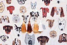 画像17: 「F在庫」はぎれ70×50：ゴブラン織り シアン（犬デザイン、ライトアイボリーベース） (17)
