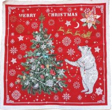 画像1: 「F在庫」はぎれ45×45：白くまのダディ（ジャカード、赤ベース、クリスマス柄） (1)