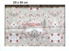 画像2: 「J即納」はぎれ80×50：雪のコテージ（グレージュベース白・赤） (2)