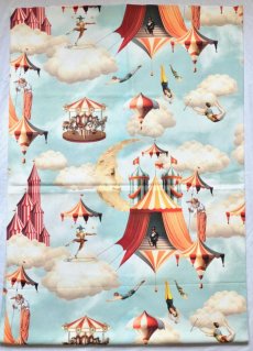 画像2: 「J即納」はぎれ70×100：空中サーカス・ビンバ（水色・白・オレンジ） (2)