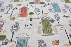 画像5: 「F在庫」はぎれ70×50：ワンちゃんとご近所さん（ベージュベース） (5)