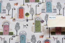 画像6: 「F在庫」はぎれ70×50：ワンちゃんとご近所さん（ベージュベース） (6)