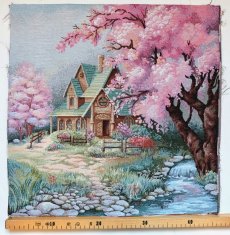 画像2: 「移動中」はぎれ45×45：ファンタジー（家、花の木） (2)