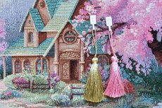 画像5: 「移動中」はぎれ45×45：ファンタジー（家、花の木） (5)