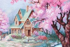 画像9: 「移動中」はぎれ45×45：ファンタジー（家、花の木） (9)