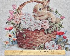 画像2: 「移動中」はぎれ45×45：ラパン&パニエ（うさぎ、カゴ） (2)