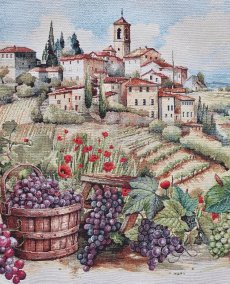 画像2: 「移動中」はぎれ45×45：ヴィラージュ&レザン（フランスの村、ぶどう） (2)