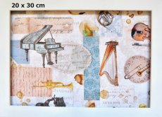 画像2: 「F在庫」はぎれ70×50：楽器と楽譜（水色、ベージュ） (2)