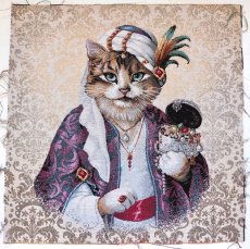 画像1: 「F在庫」はぎれ45×45：マハラジャ猫（ゴールド、ダマスク） (1)