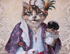 画像9: 「F在庫」はぎれ45×45：マハラジャ猫（ゴールド、ダマスク） (9)